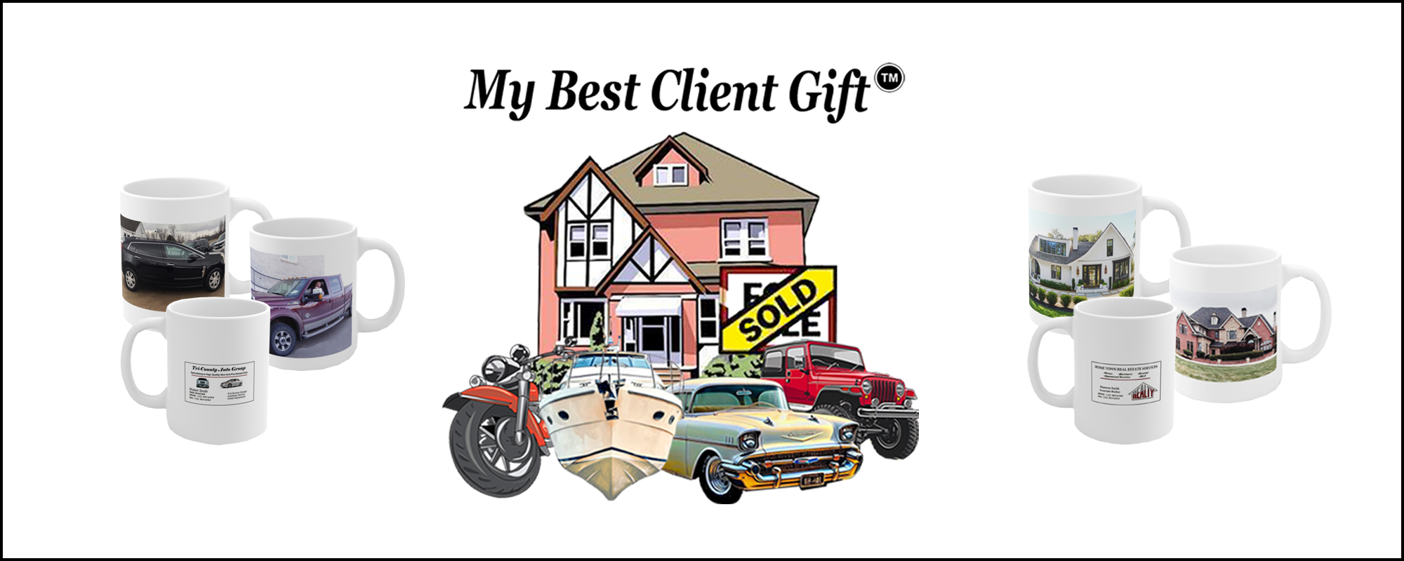 My Best Client Gift personalized mug banner featuring real estate and vehicle customer appreciation gifts