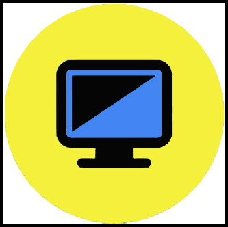 Computer monitor icon on a yellow circle as symbol for PC to connect to My Best Client Gift app